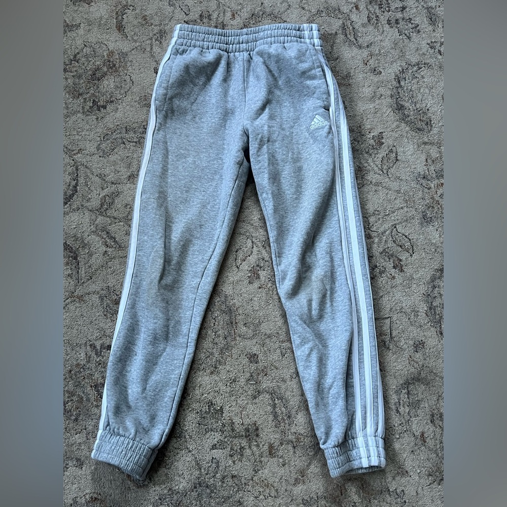 Adidas Kids Light Gray Sweatpants with White Stripes